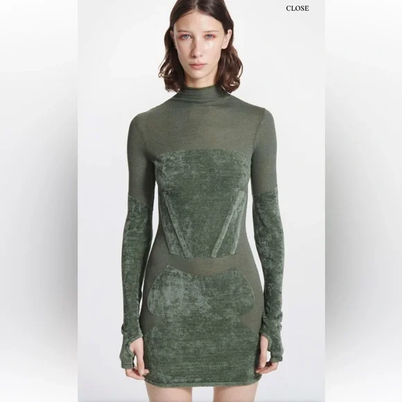 slim fit dress slacks Dion Lee // Green Ribbed V-Neck Dress – VSP Consignment main image 1